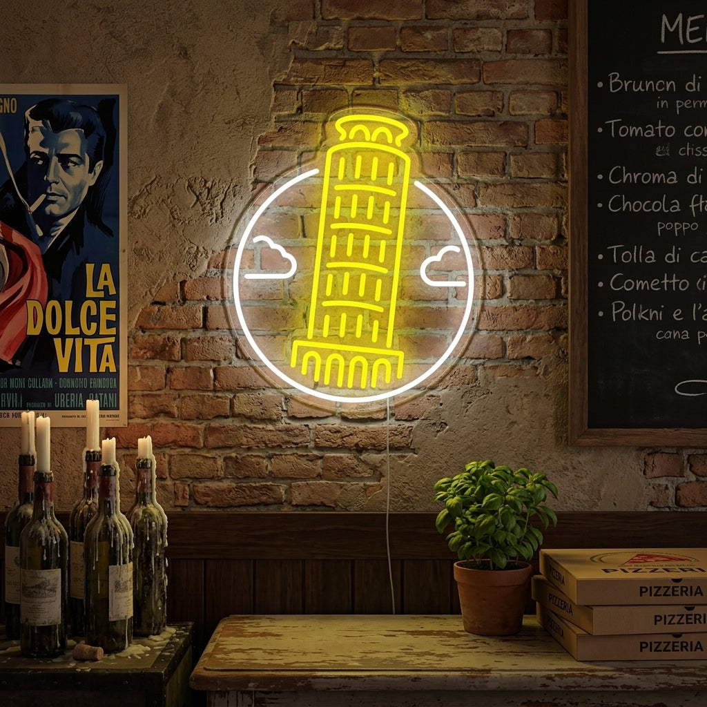 "Tour Penchée De Pise En Italie" Enseigne Lumineuse en Néon