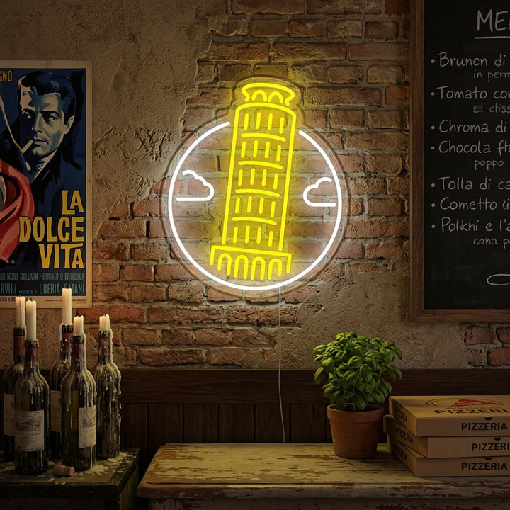 "Tour Penchée De Pise En Italie" Enseigne Lumineuse en Néon
