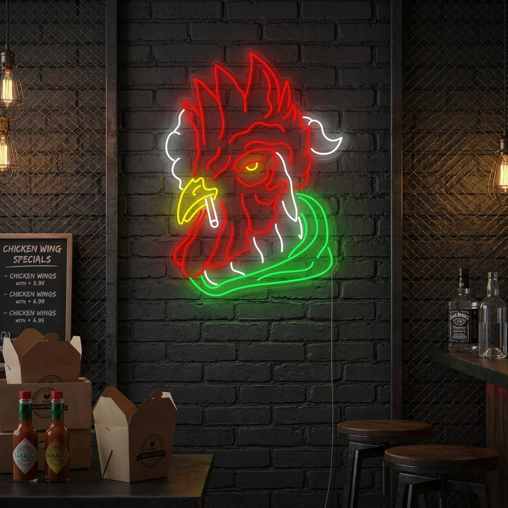 "Poulet fumant" Enseigne néon