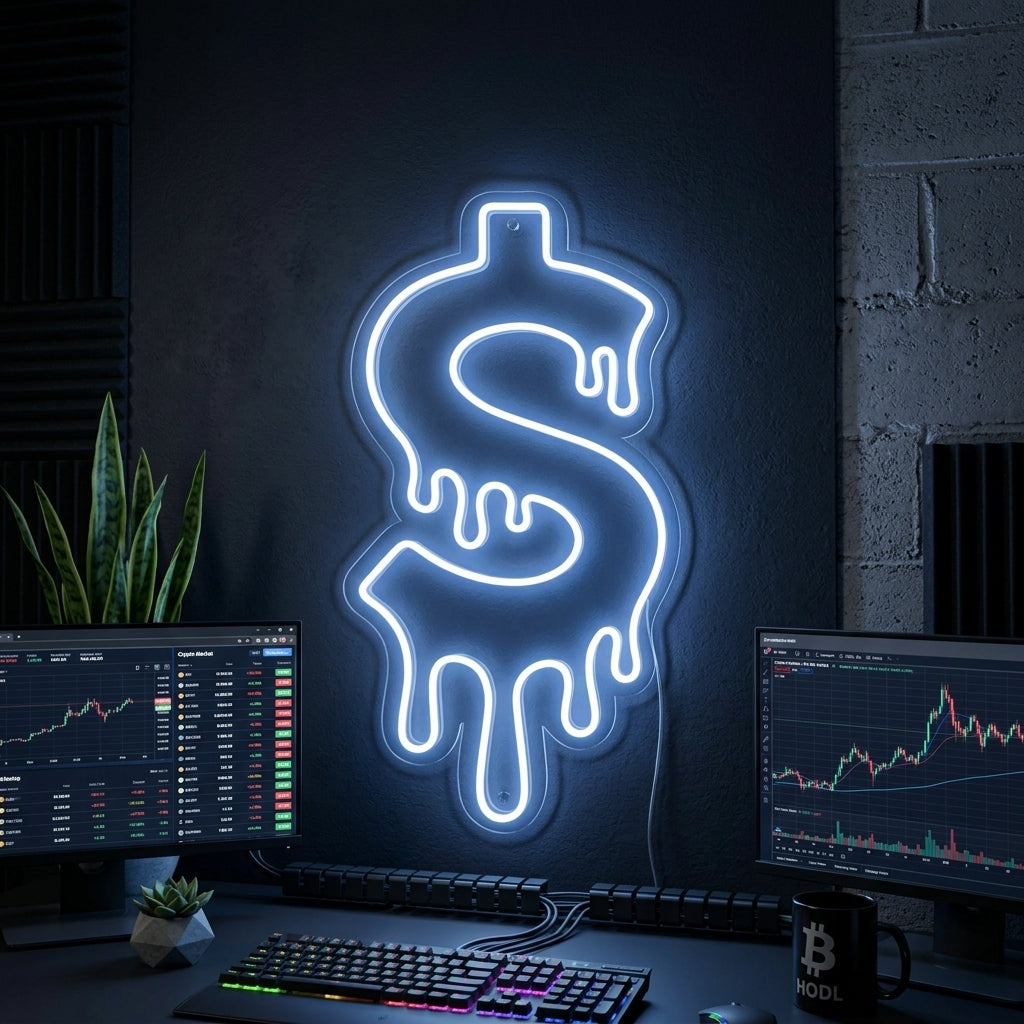 "Symbole Du Dollar Qui Goutte" Enseigne Lumineuse en Néon