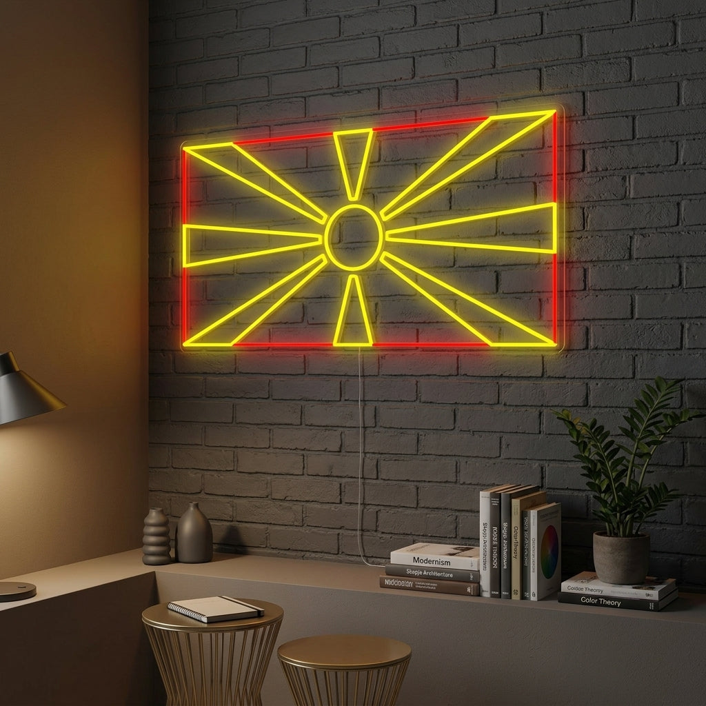"Drapeau De La Macédoine Du Nord" Enseigne Lumineuse en Néon
