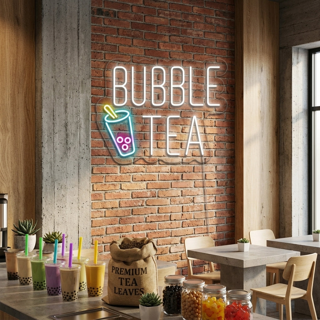 "Tasse, Bubble Tea" Lumineuse en Néon