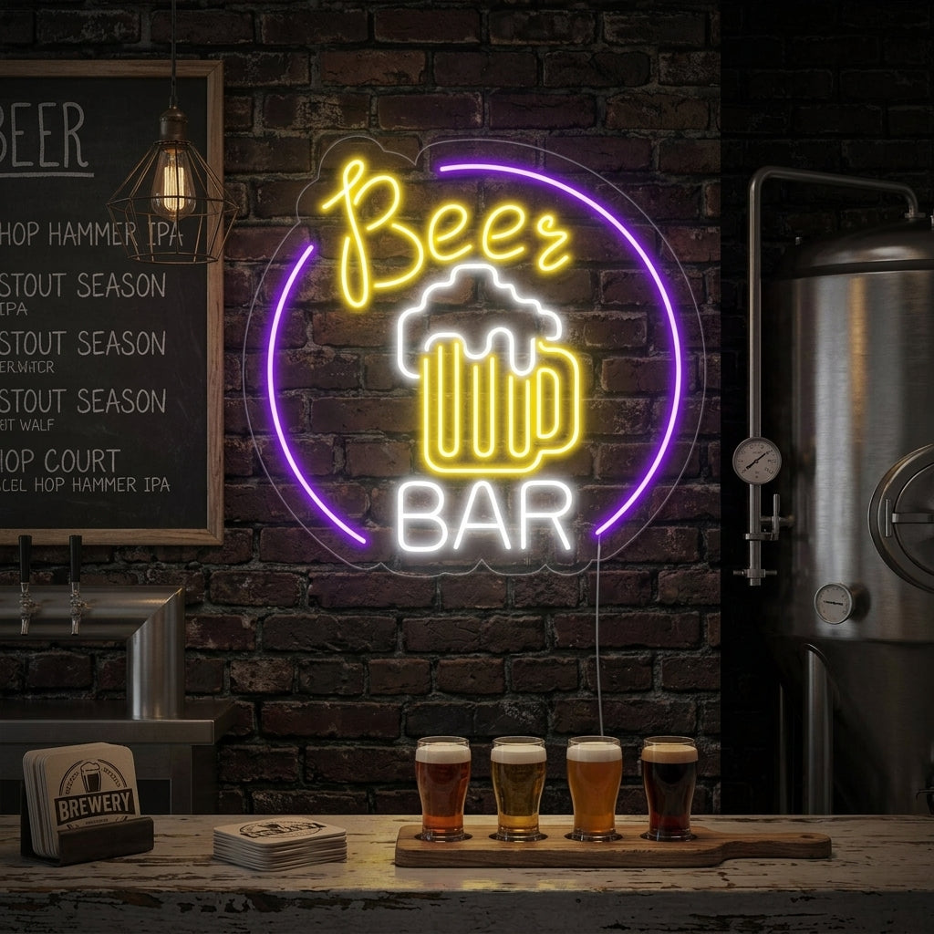 "Beer Bar, Chope À Bière, Bar" Enseigne Lumineuse en Néon