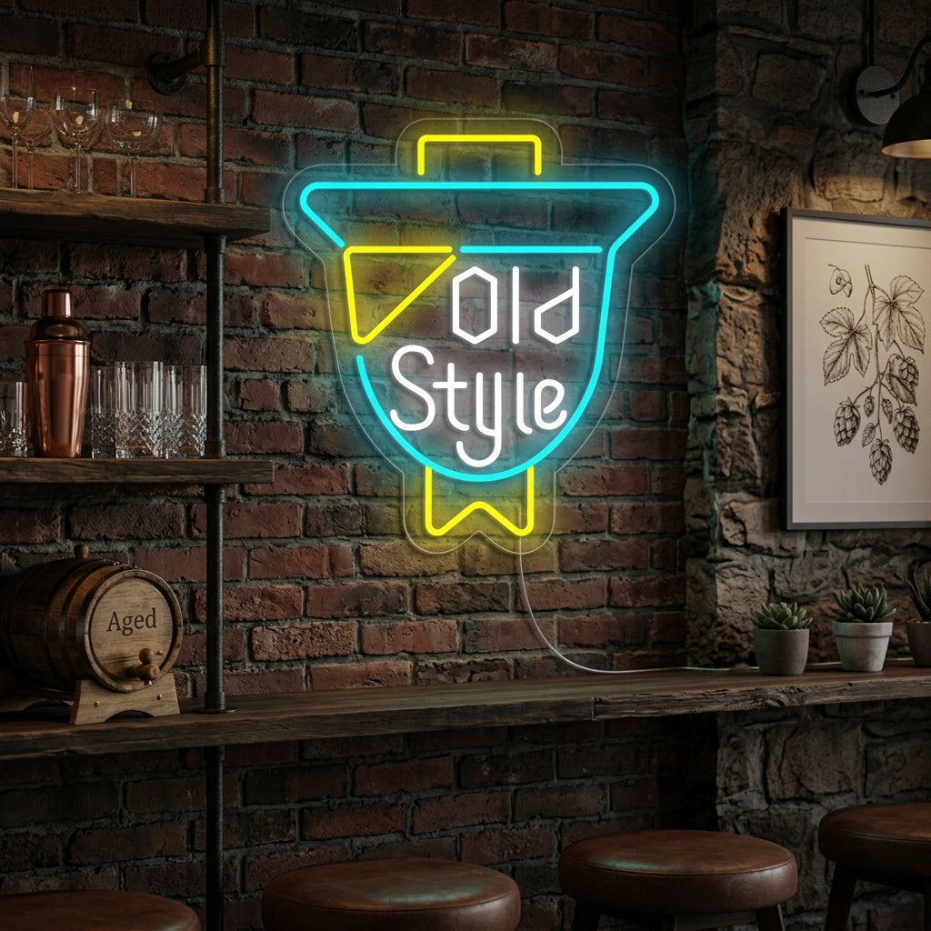 "Bar À Bière Old Style Vintage" Enseigne Lumineuse en Néon