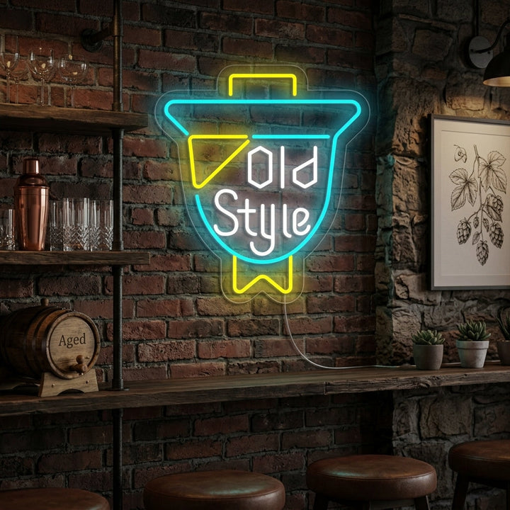 "Bar À Bière Old Style Vintage" Enseigne Lumineuse en Néon