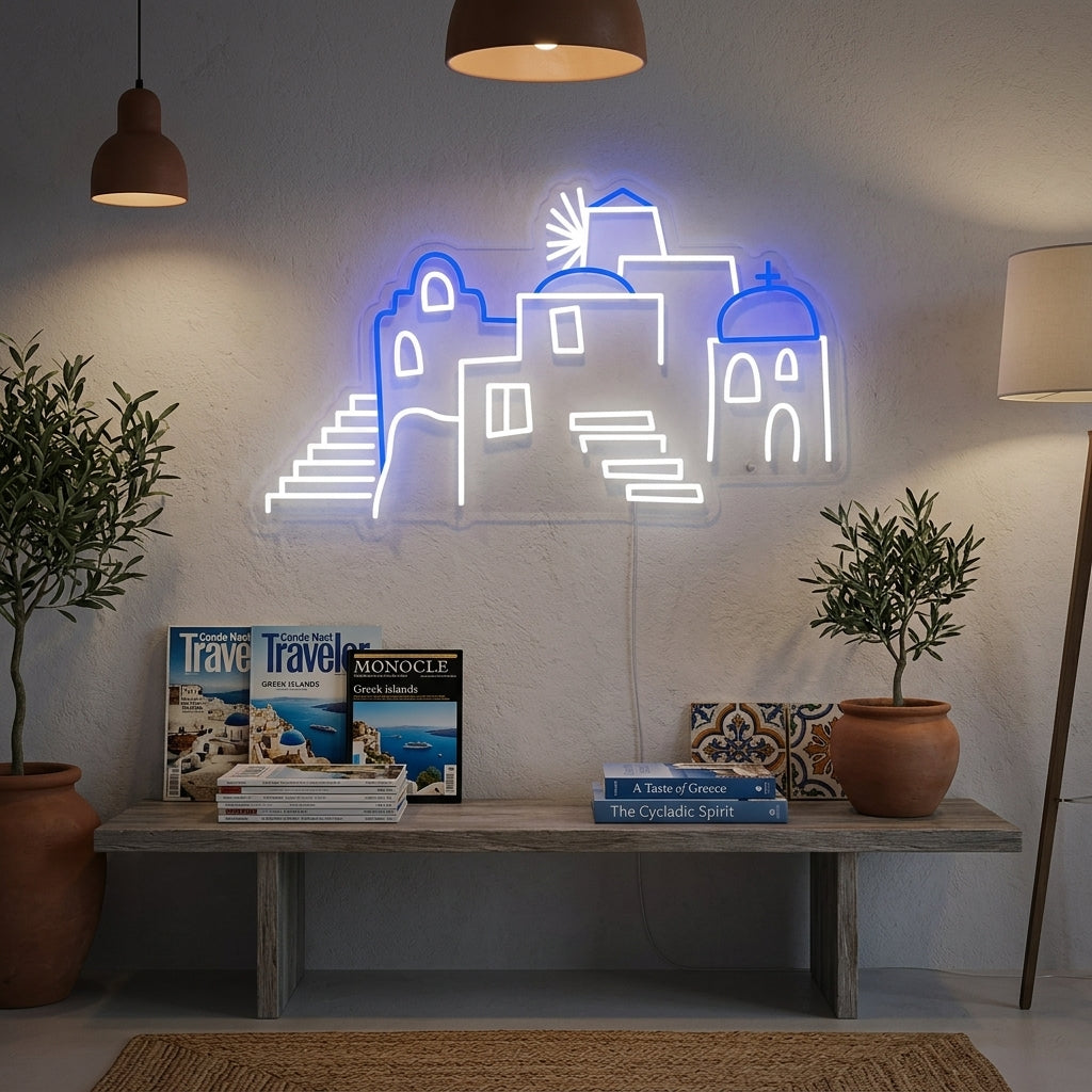 "Dômes De Santorin En Grèce" Enseigne Lumineuse en Néon