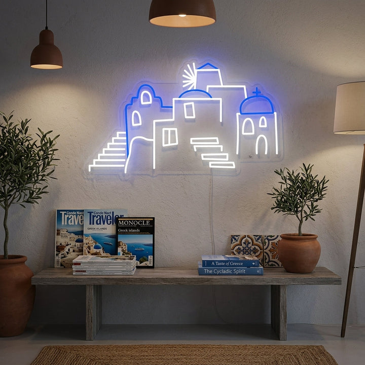 "Dômes De Santorin En Grèce" Enseigne Lumineuse en Néon