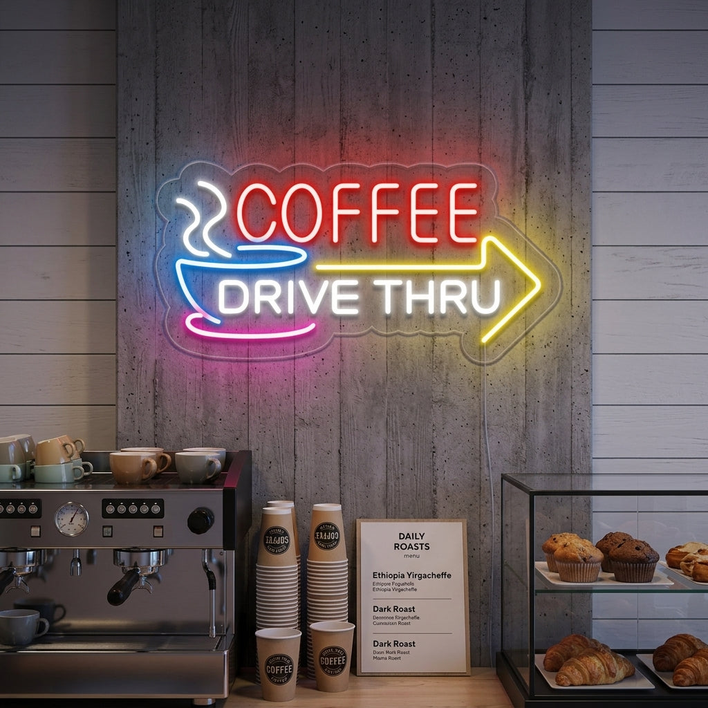 "Coffee Drive Thru" Enseigne Lumineuse en Néon