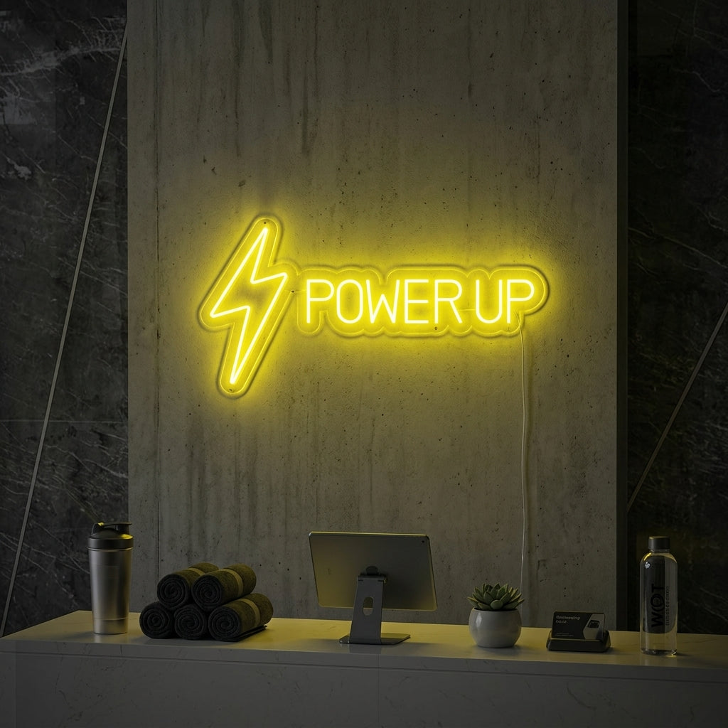 "Power Up, Décor De La Salle De Sport, Citations Du Fitness, Citations De La Séance D'Entraînement" Enseigne Lumineuse en Néon