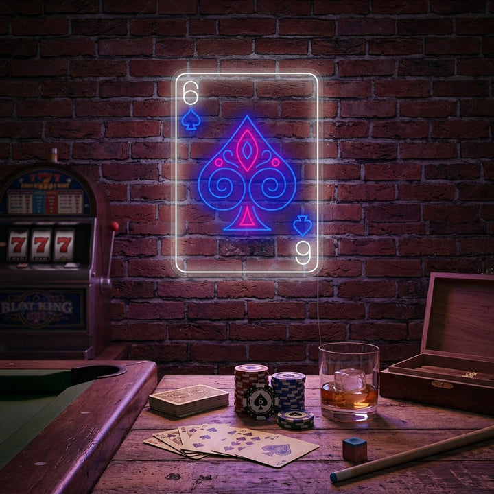"Carte à jouer six de pique" Enseigne néon
