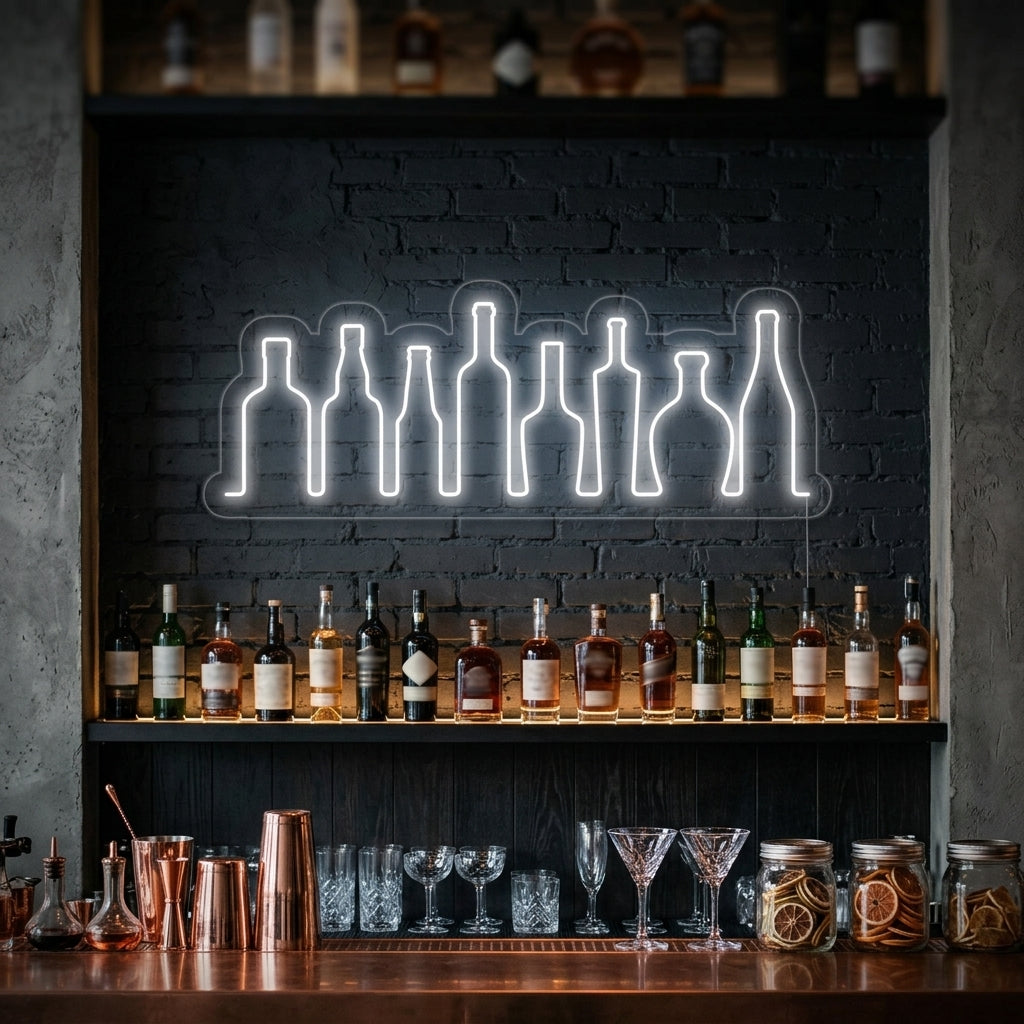 "Groupe De Bouteilles, Bar" Enseigne Lumineuse en Néon