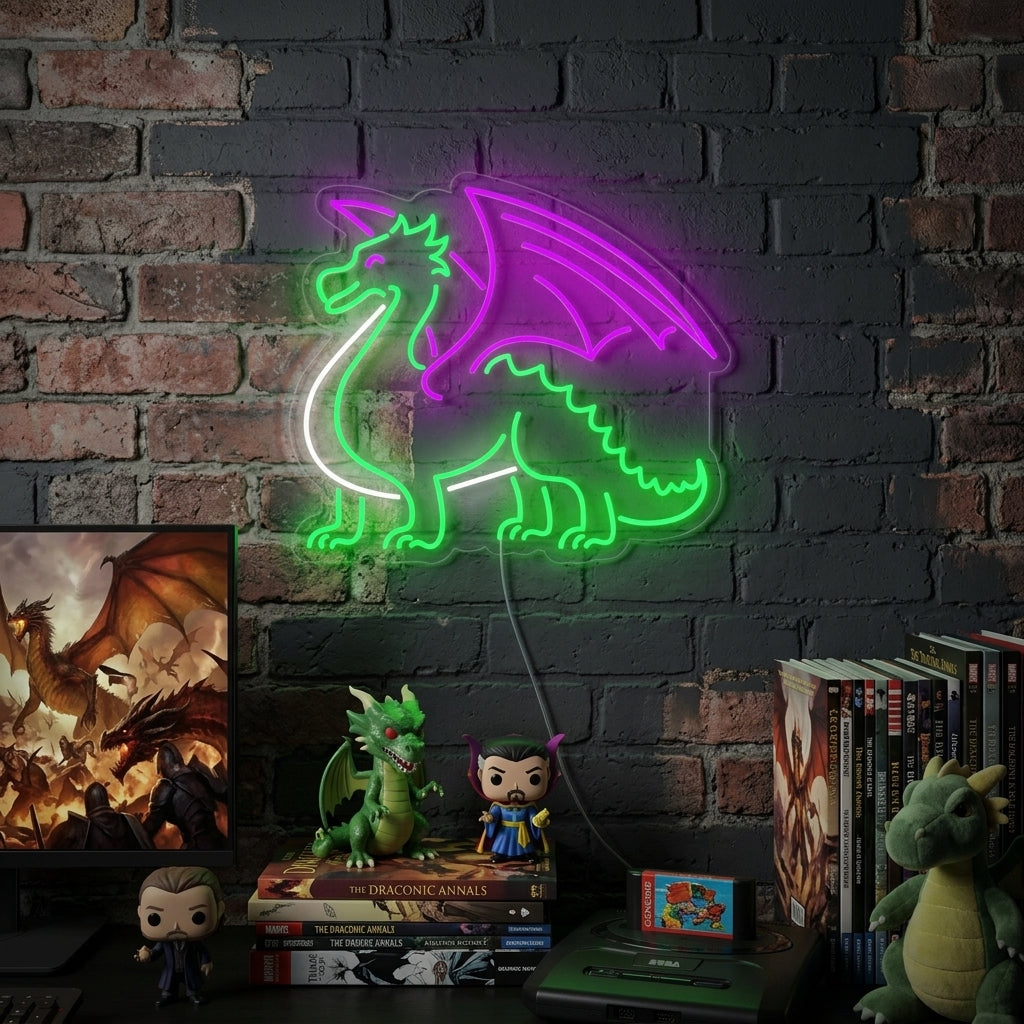 "Dragon Avec Ailes" Enseigne Lumineuse en Néon