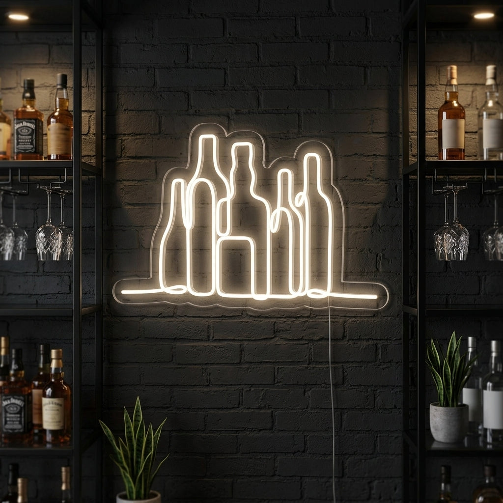 "Groupe De Bouteilles, Bar" Enseigne Lumineuse en Néon