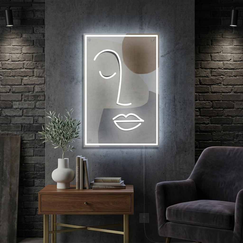 "Abstrait Humain Oeil Fermé, Impression UV" Enseigne Lumineuse en Néon