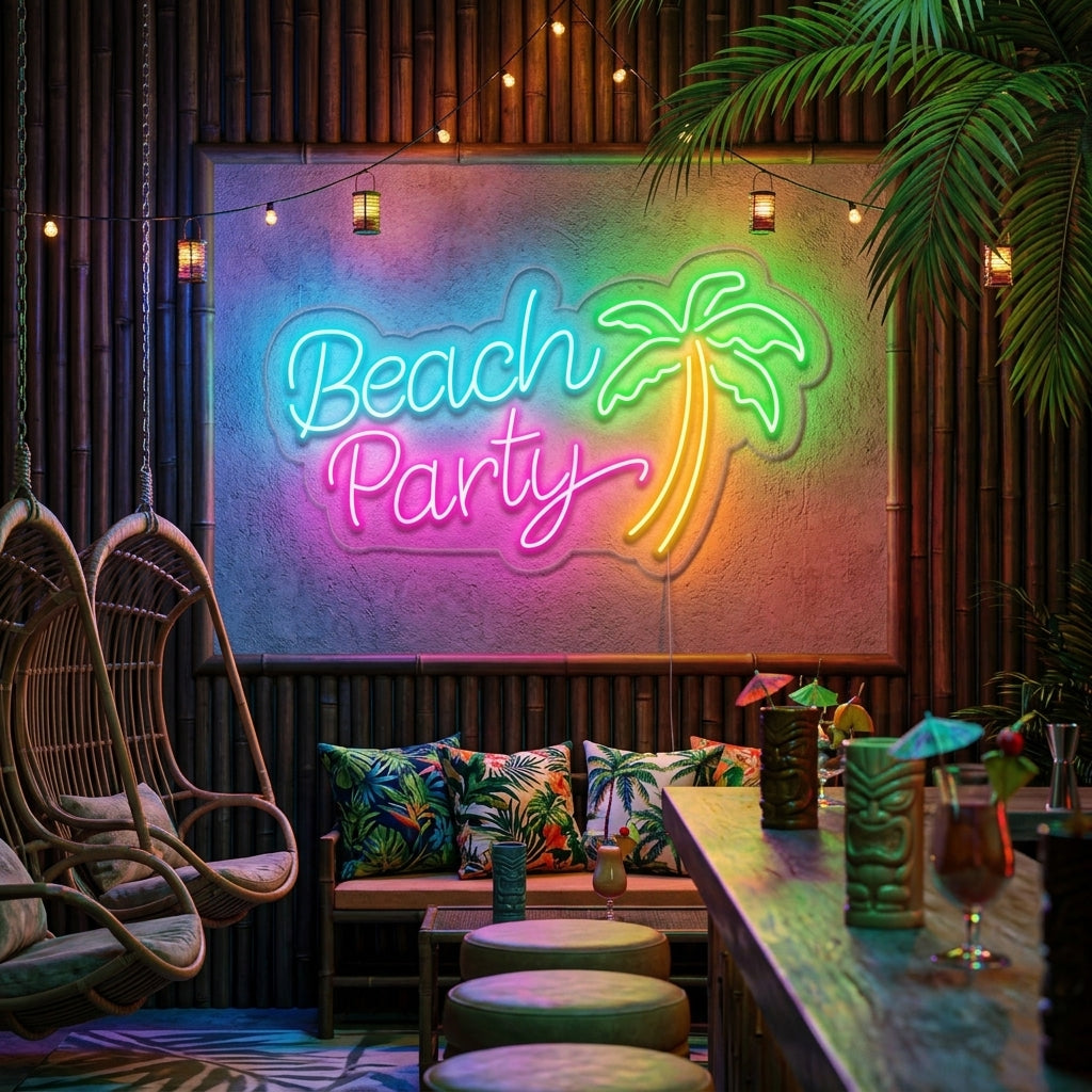 "Beach Party, Palmier" Lumineuse en Néon