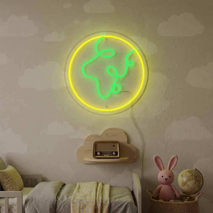 "Planète Et Terre, Décoration De Chambre D'Enfant" Enseigne Lumineuse en Néon