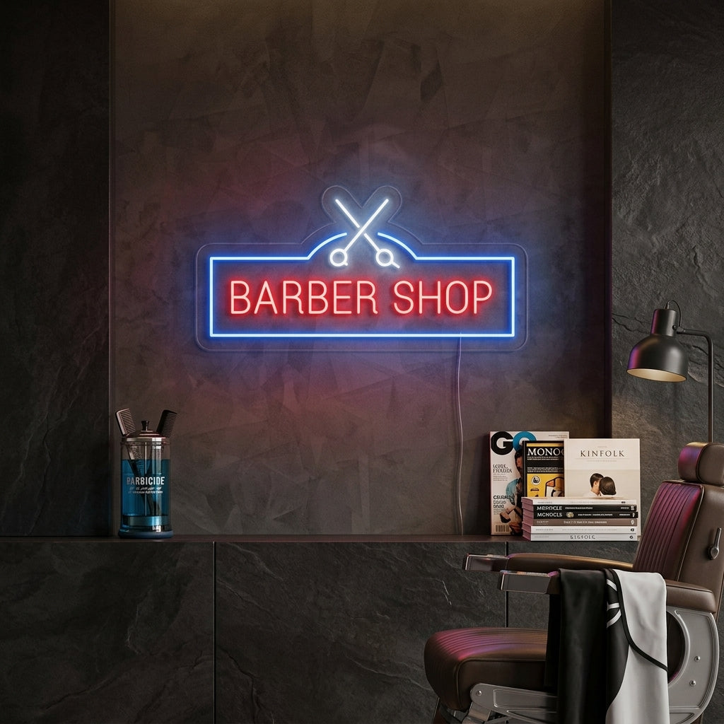 "Barber Shop, Ciseaux De Coiffeur" Enseigne Lumineuse en Néon
