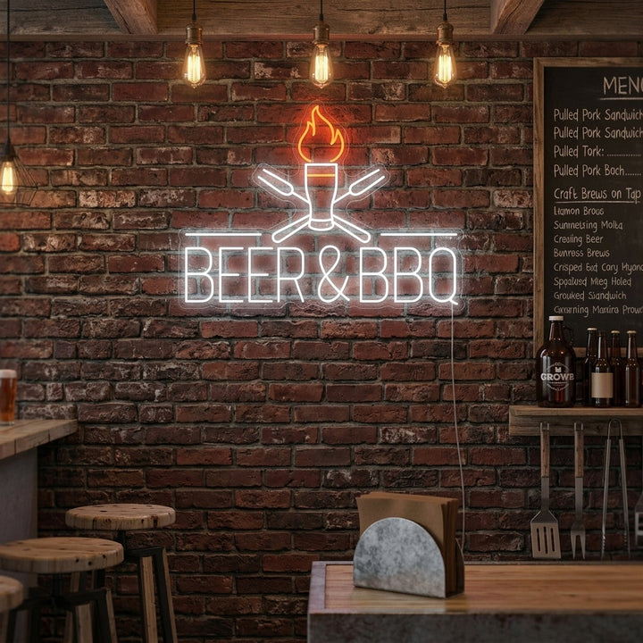 "Beer And BBQ" Enseigne néon