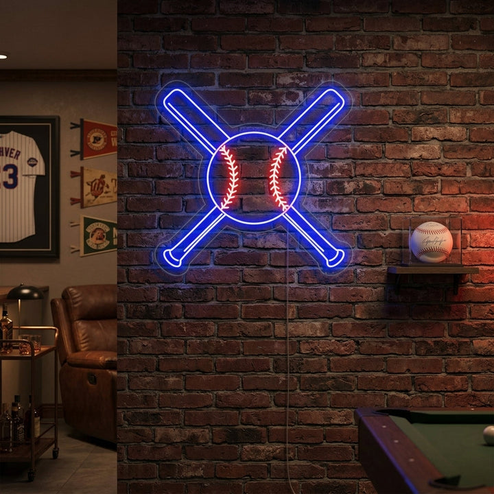 "Baseball Battes Croisées Avec Balle" Enseigne Lumineuse en Néon