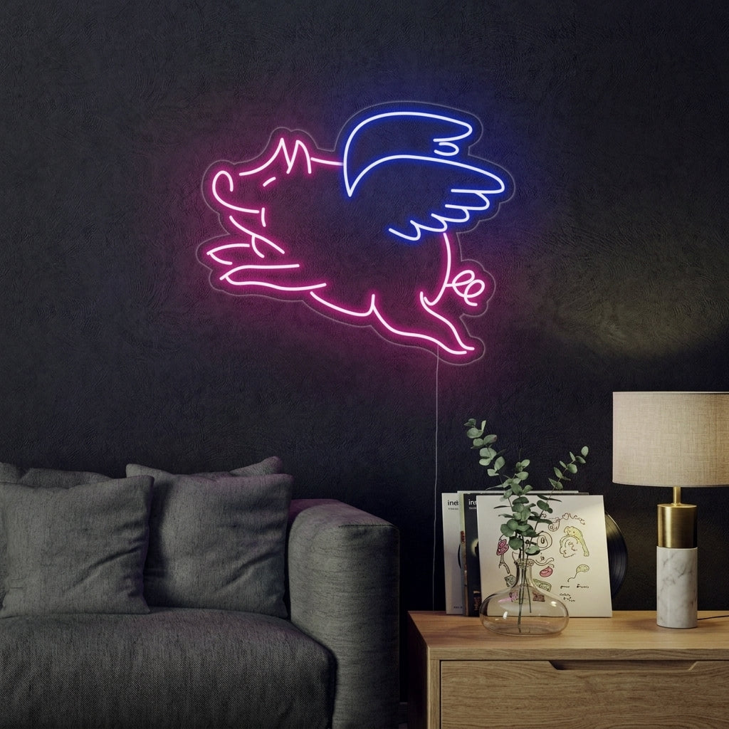 "Cochon Volant" Enseigne Lumineuse en Néon