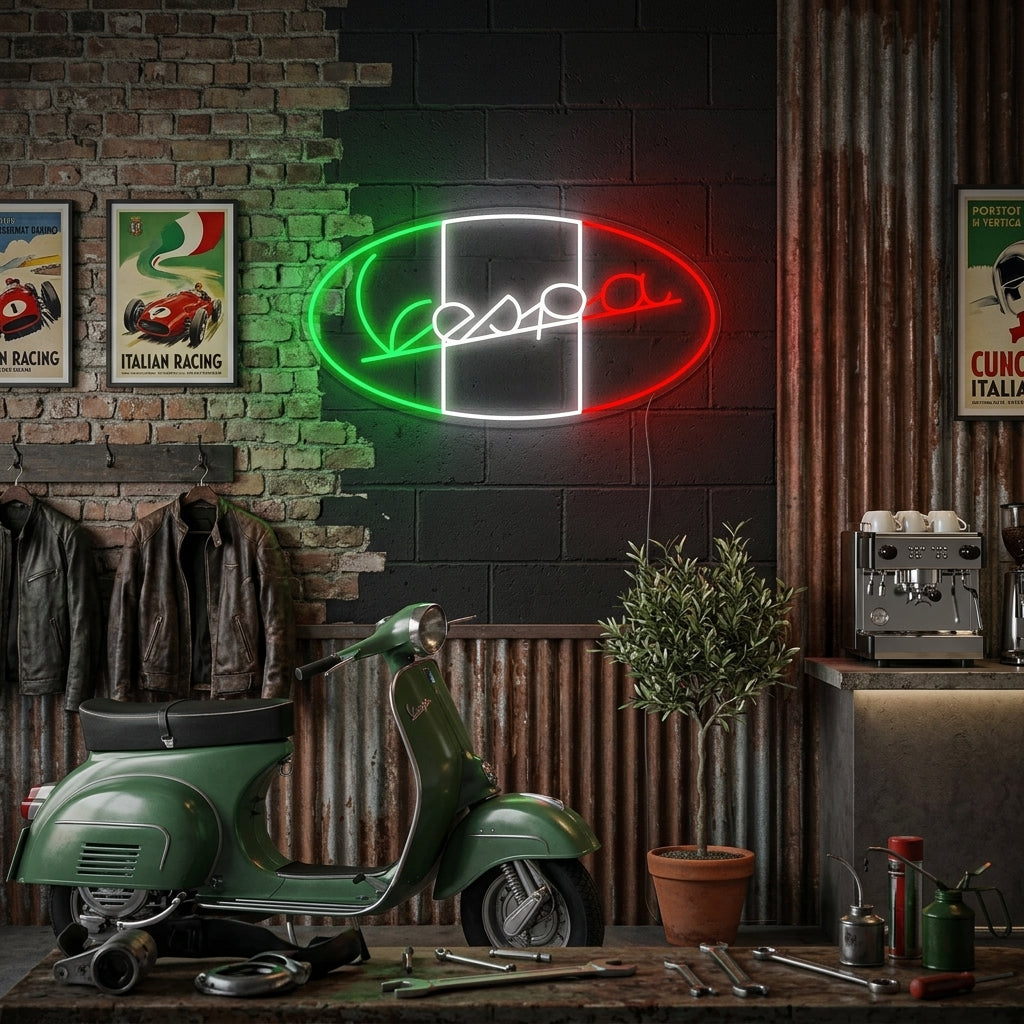 "Logo Vespa Moto Italienne" Enseigne Lumineuse en Néon