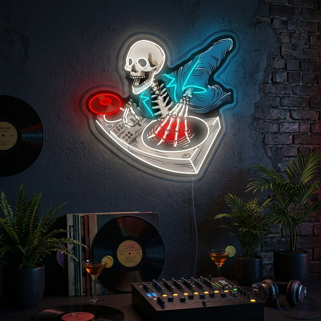 "Dj squelette" Enseigne néon