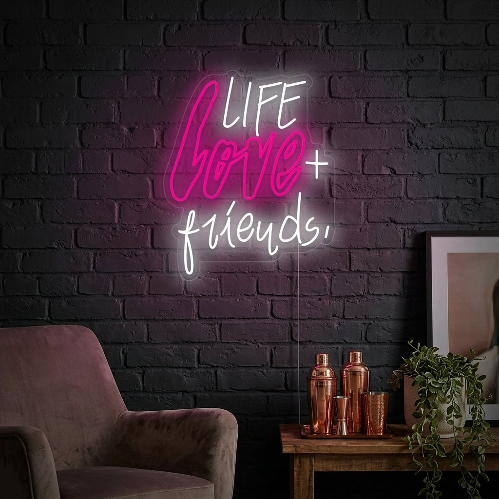 "Life Love Friends" Enseigne Lumineuse en Néon