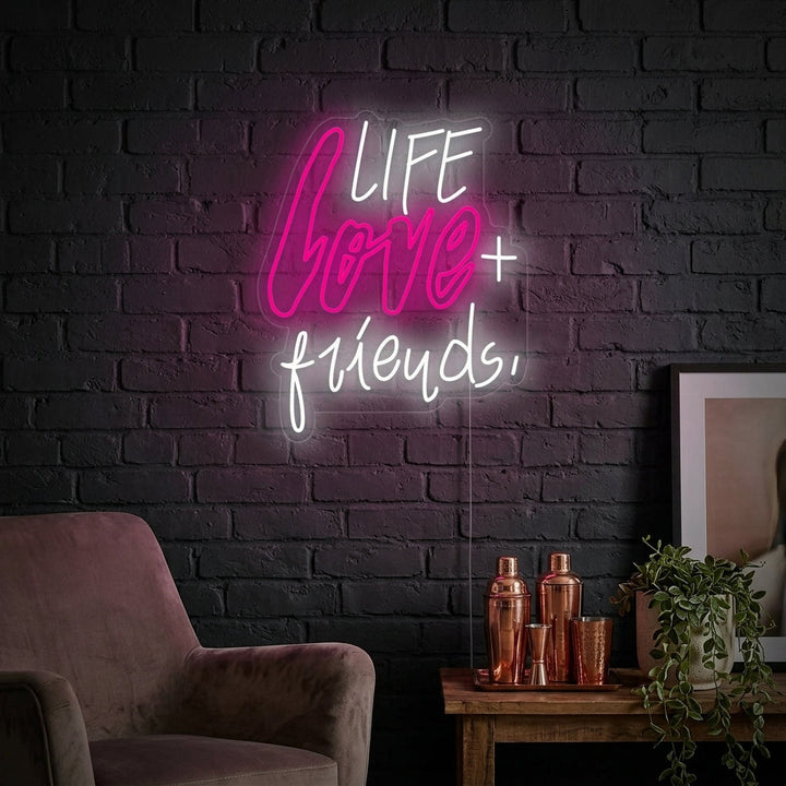 "Life Love Friends" Enseigne Lumineuse en Néon