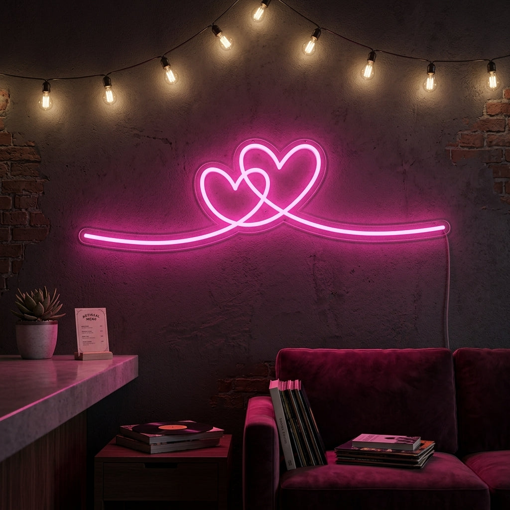 "Double Cœur" Enseigne Lumineuse en Néon