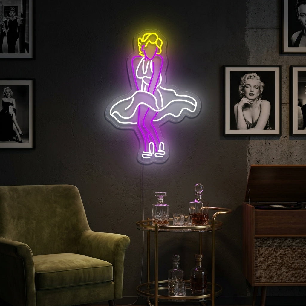 "Jupe Volante Fille Dansante" Enseigne Lumineuse en Néon