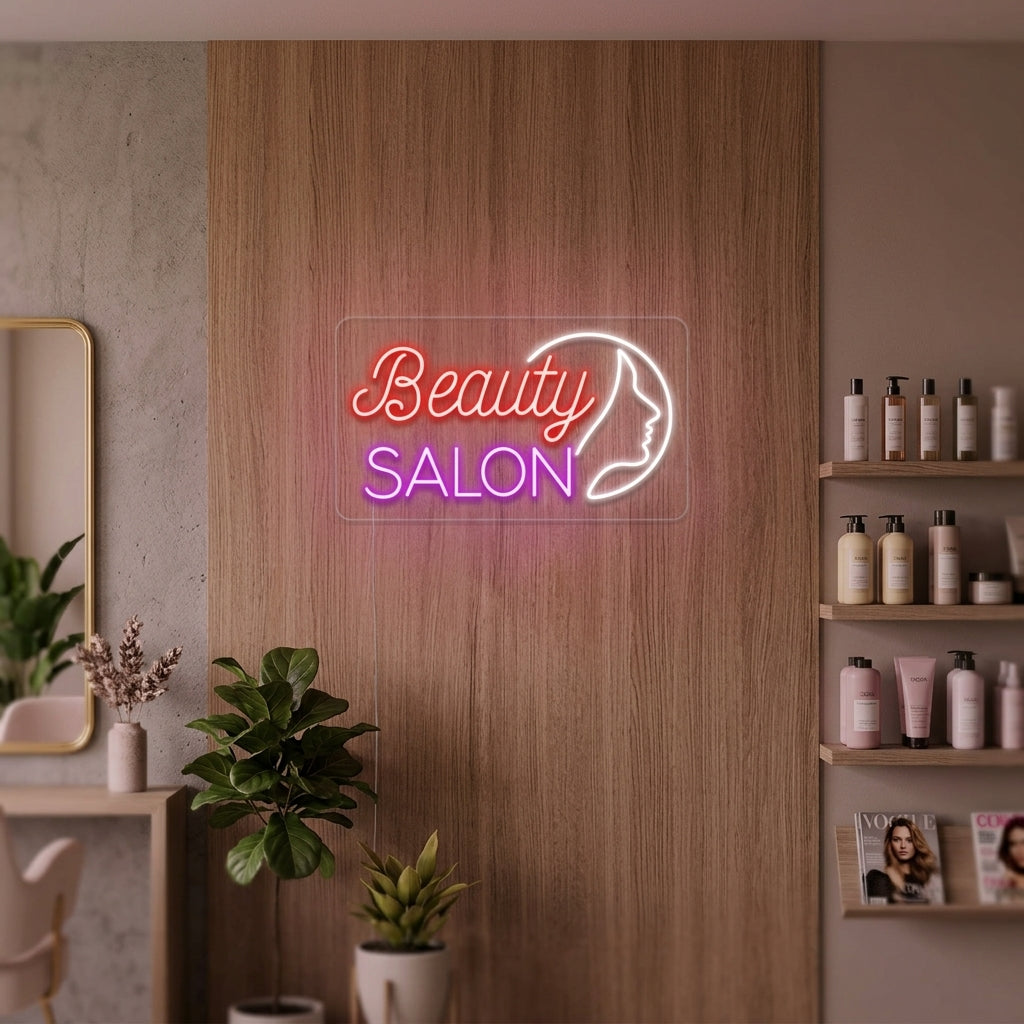 "Beauty Salon, Visage De Fille" Enseigne Lumineuse en Néon