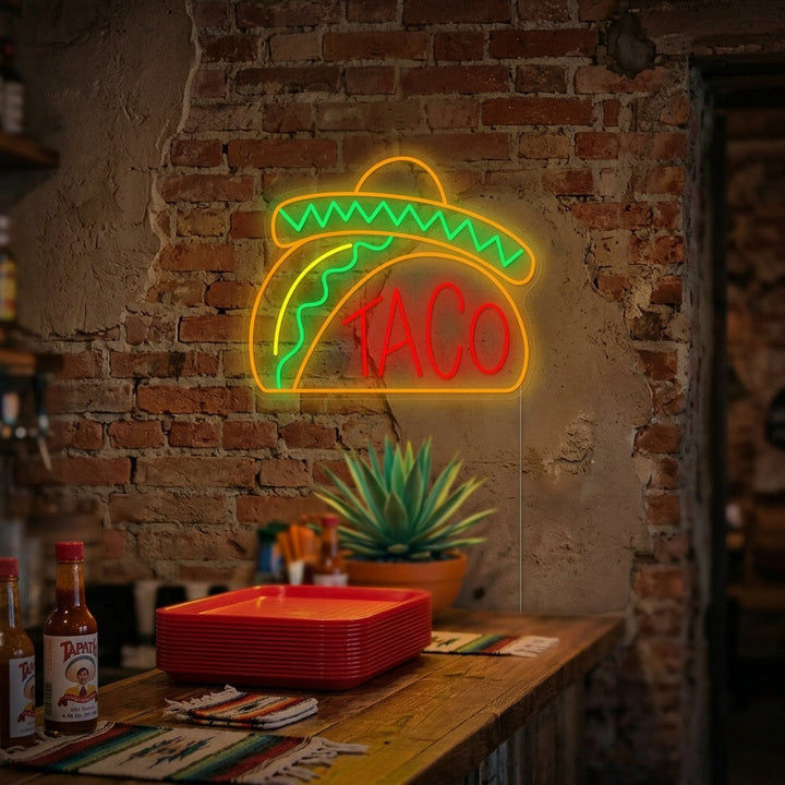 "Taco chapeau mexicain" Enseigne néon