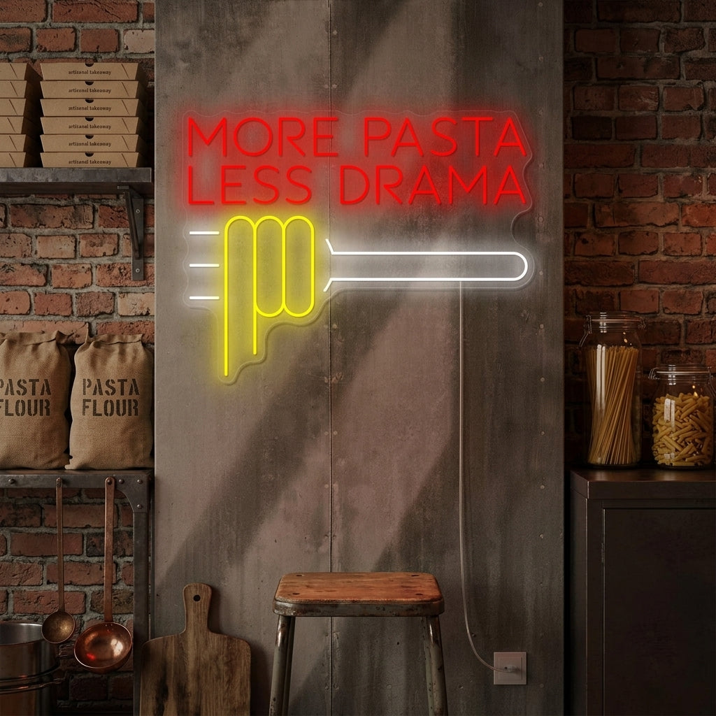 "More Pasta Less Drama" Enseigne néon