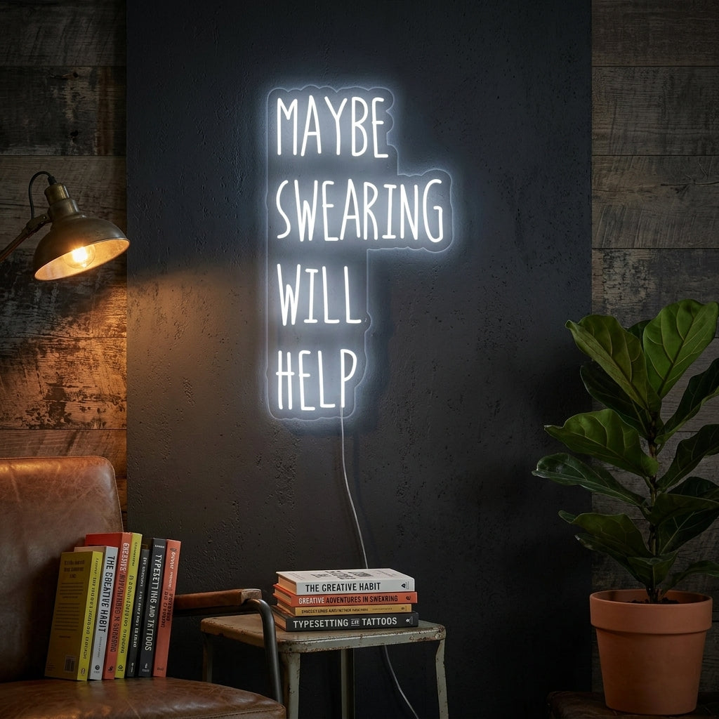 "Maybe Swearing Will Help" Enseigne Lumineuse en Néon