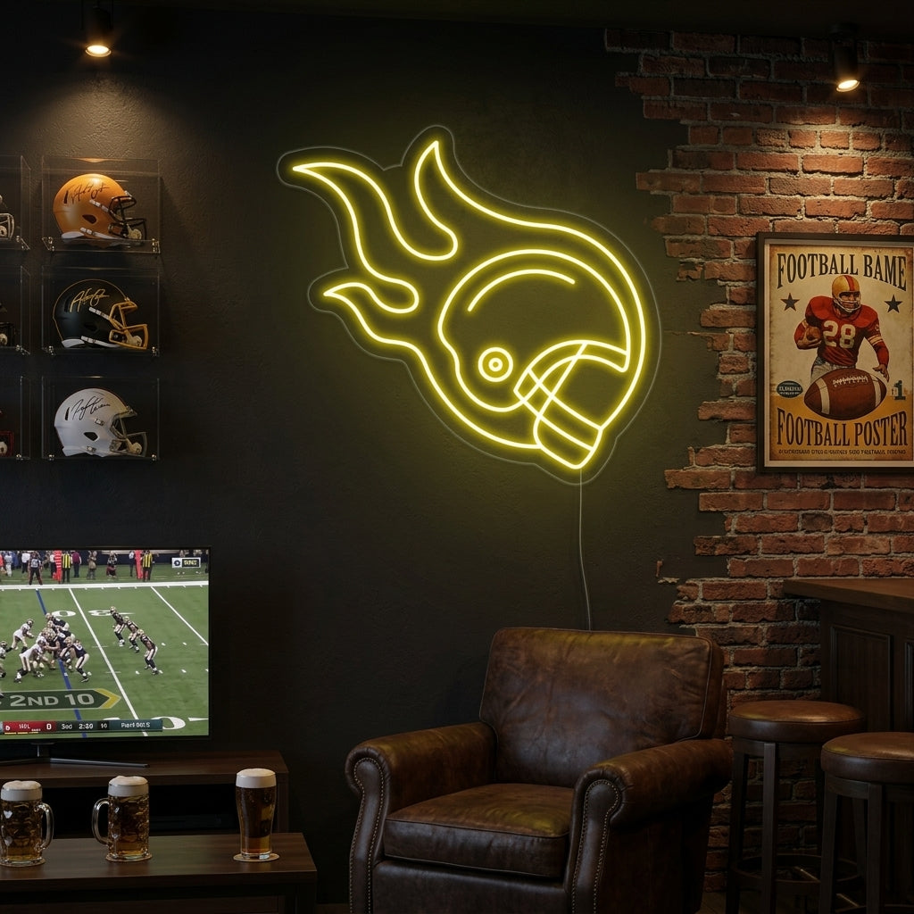 "Casque De Rugbyman" Enseigne Lumineuse en Néon