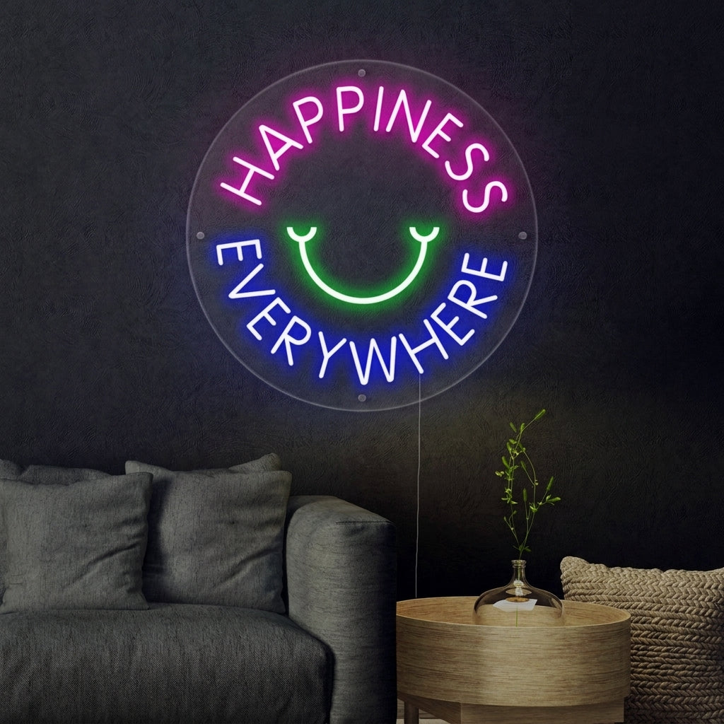 "Happyness Everywhere" Enseigne Lumineuse en Néon