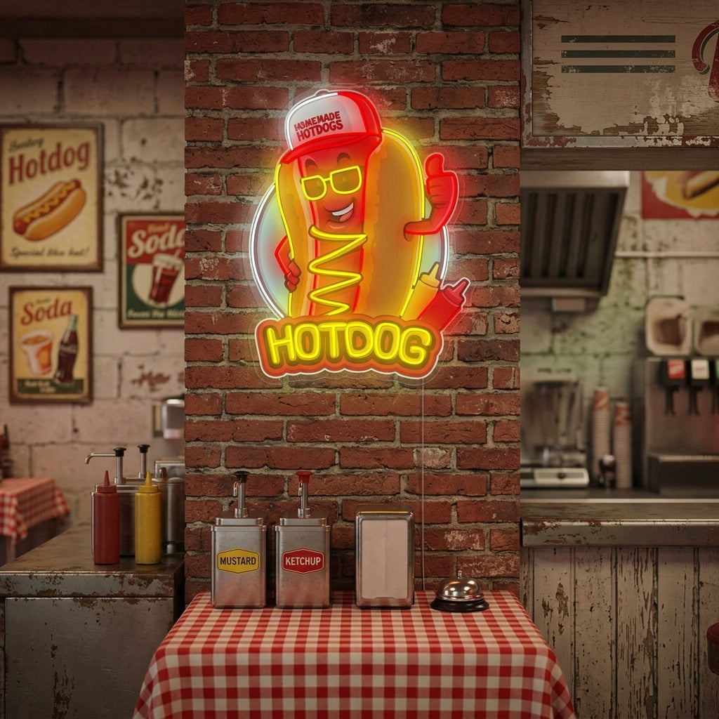 "Mascotte Hotdog" Enseigne néon