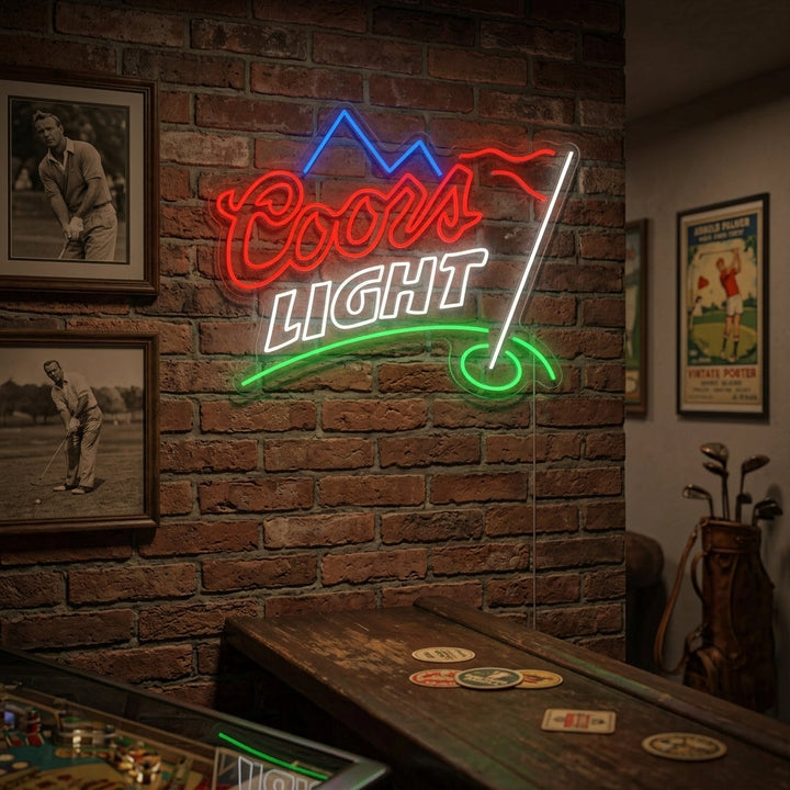 "Drapeau de golf et logo de la bière" Enseigne néon