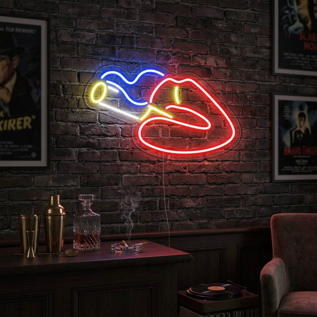"Lèvres Fumantes" Enseigne Lumineuse en Néon