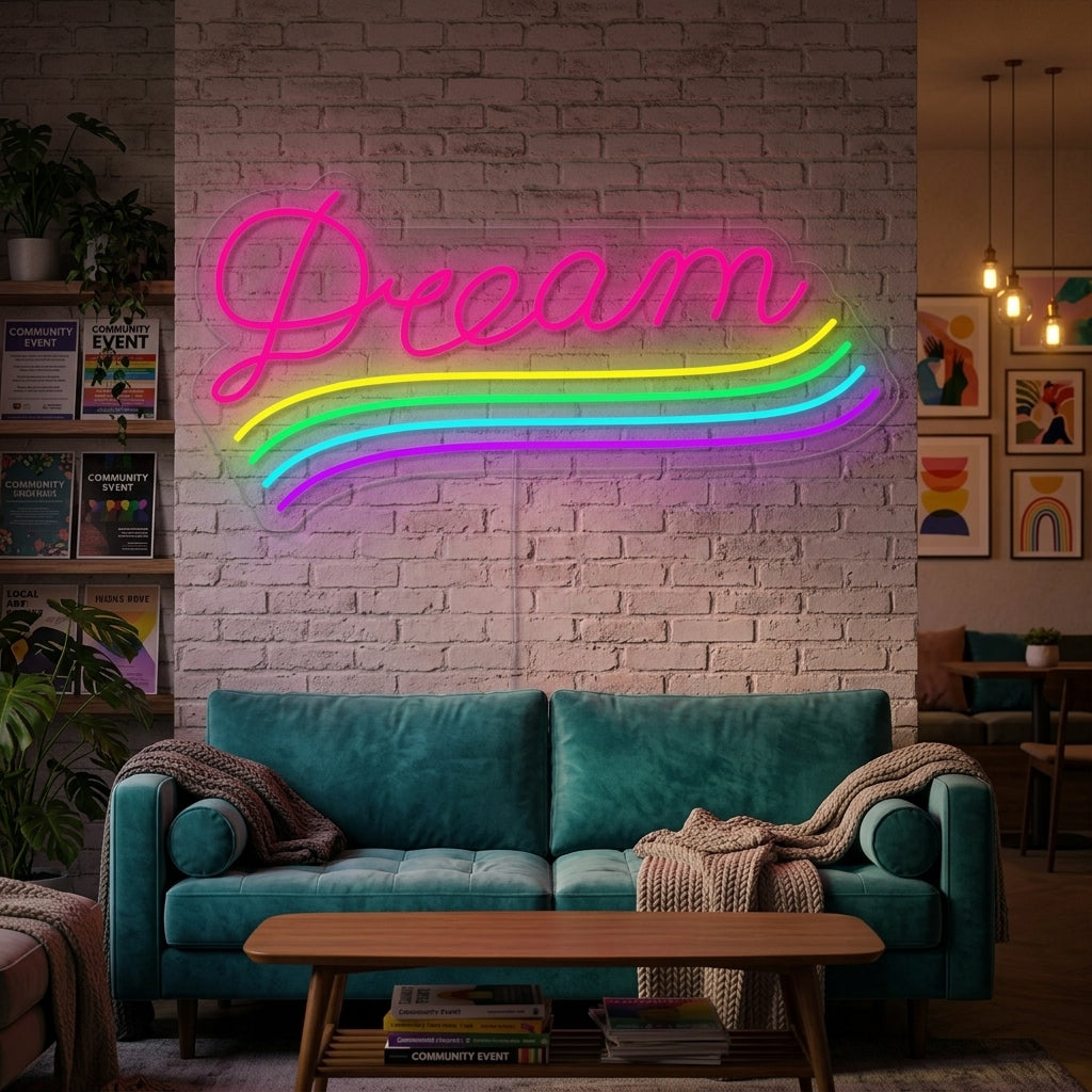 "Drapeau Arc-En-Ciel Fierté Lgbt Unique, Dream" Enseigne Lumineuse en Néon