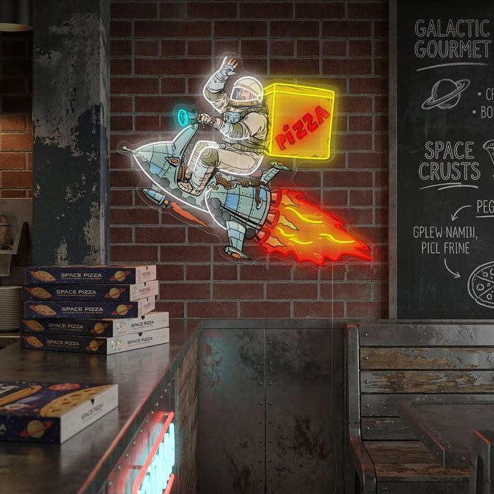 "Astronaute livrant des pizzas" Enseigne néon