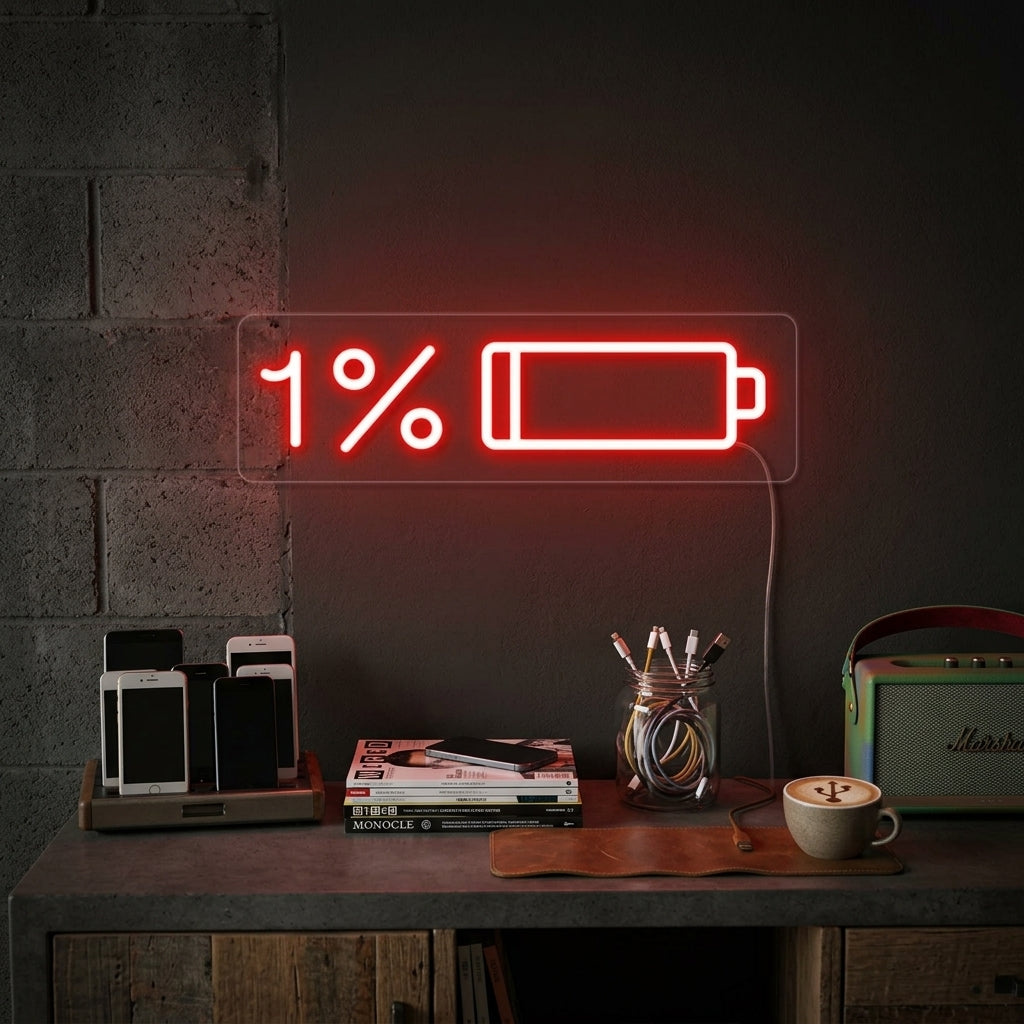 "Batterie Faible" Enseigne Lumineuse en Néon