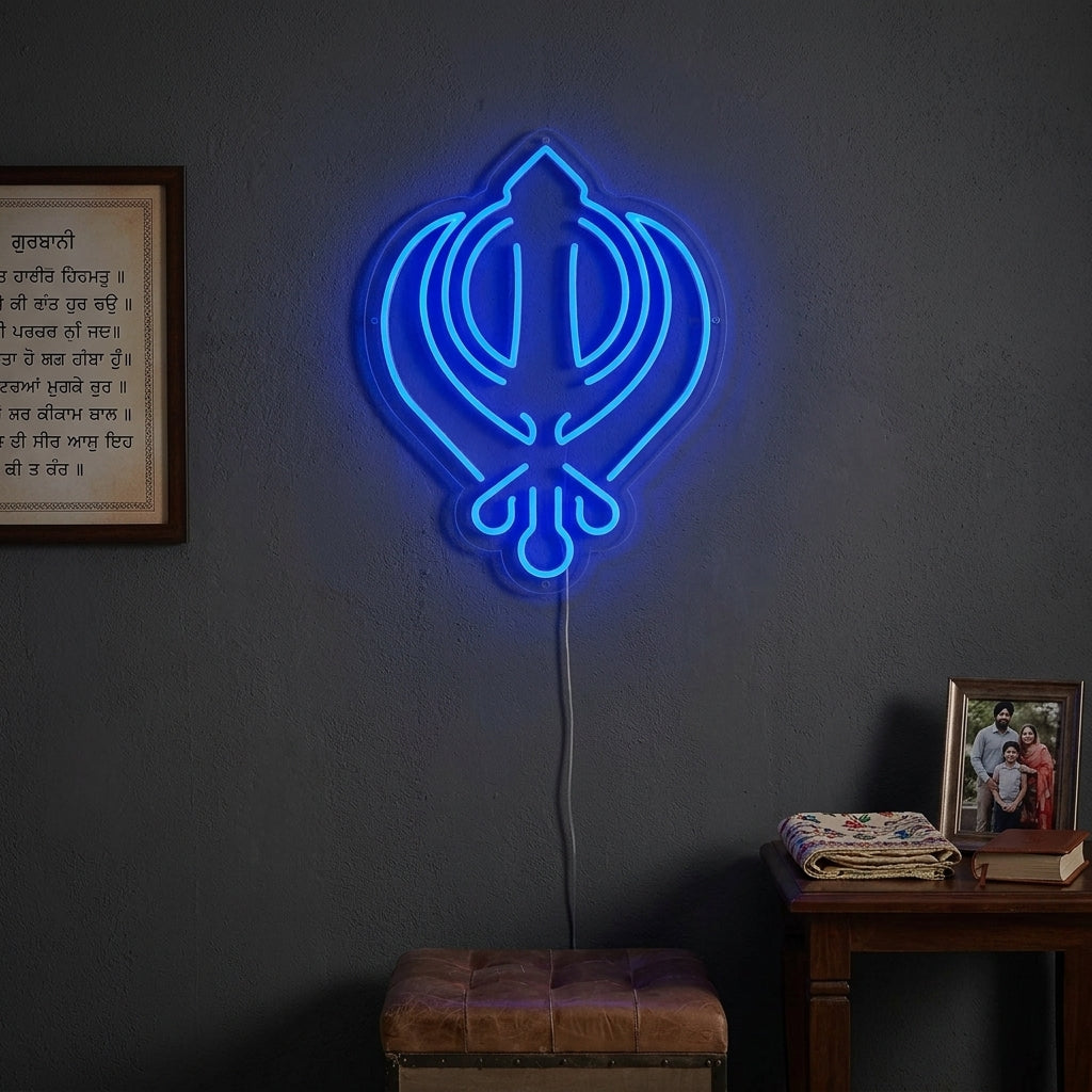 "Symbole Khanda Du Sikhisme" Enseigne Lumineuse en Néon