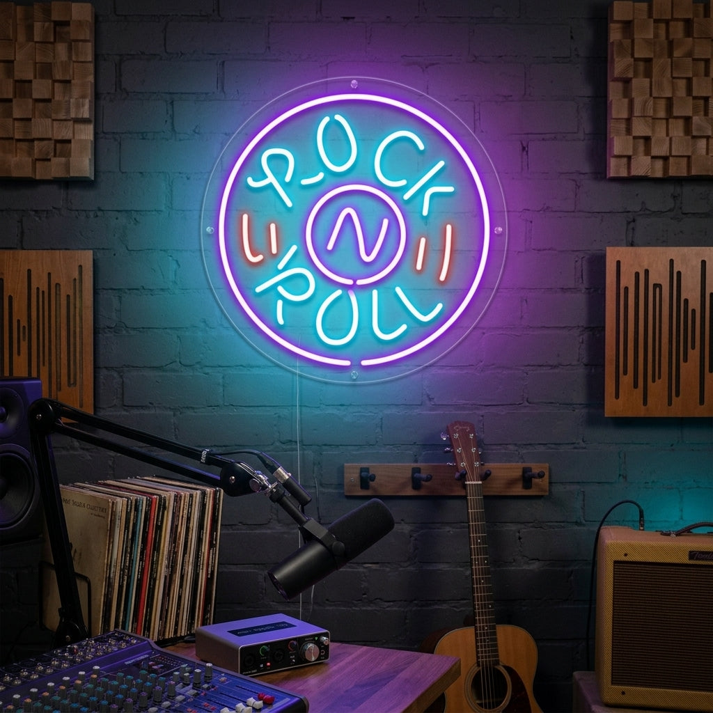 "Rock N Roll, Fête De Musique En Direct" Enseigne Lumineuse en Néon