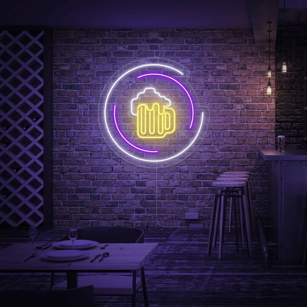 "Chope À Bière, Bar" Enseigne Lumineuse en Néon