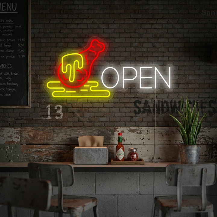 "Poulet ouvert" Enseigne néon