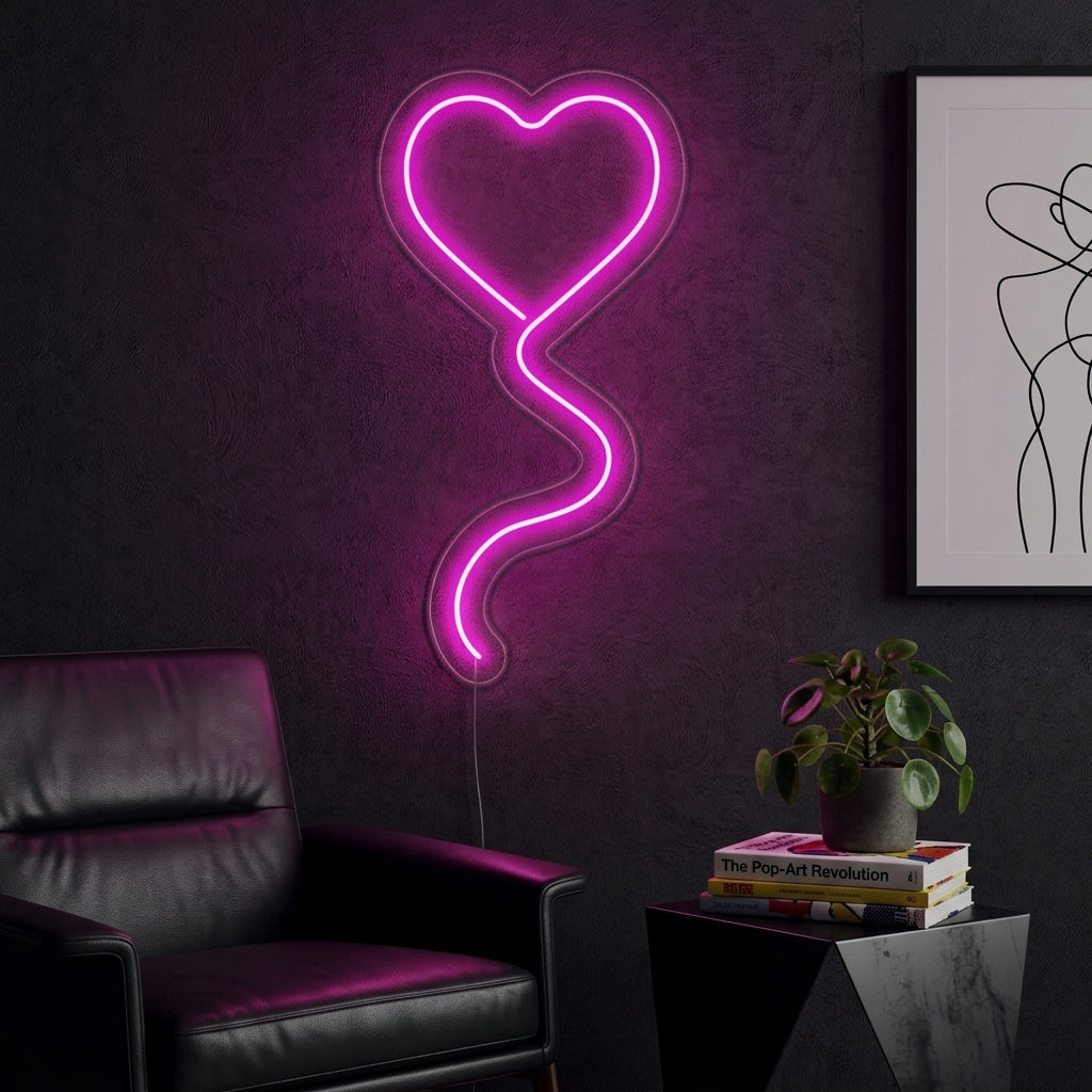 "Ballon Coeur Rose" Enseigne Lumineuse en Néon