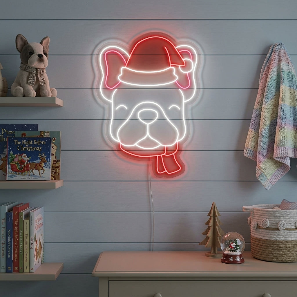 "Bouledogue, Christmas" Enseigne Lumineuse en Néon