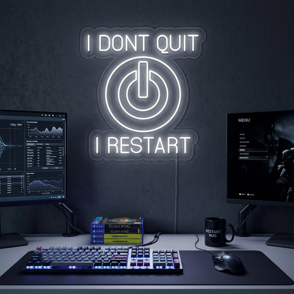 "I Dont Quit I Restart" Enseigne Lumineuse en Néon