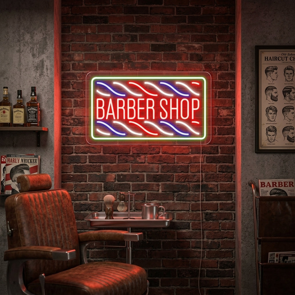 "Coupe De Cheveux, Barber Shop" Enseigne Lumineuse en Néon